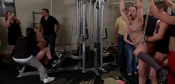  Tied babe anal fucked at the gym